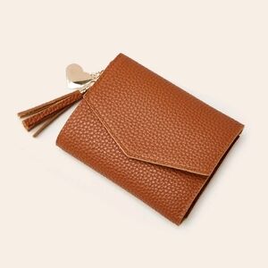 Tassel Charm Tri-fold Wallet Brown